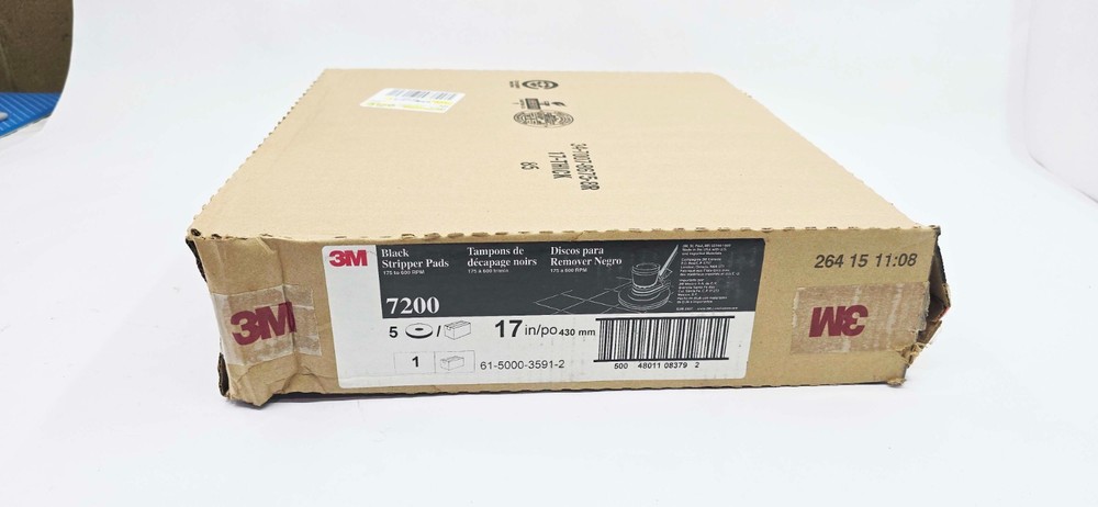 3M Black Stripper Pad 7200, 17 in, 5/case 61-5000-3591-2