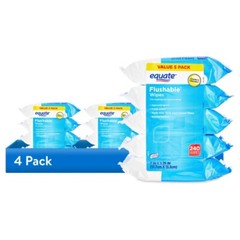 Flushable Wipes, Fresh Scent, 5 packs of 48 wipes, 240 Total Wipes