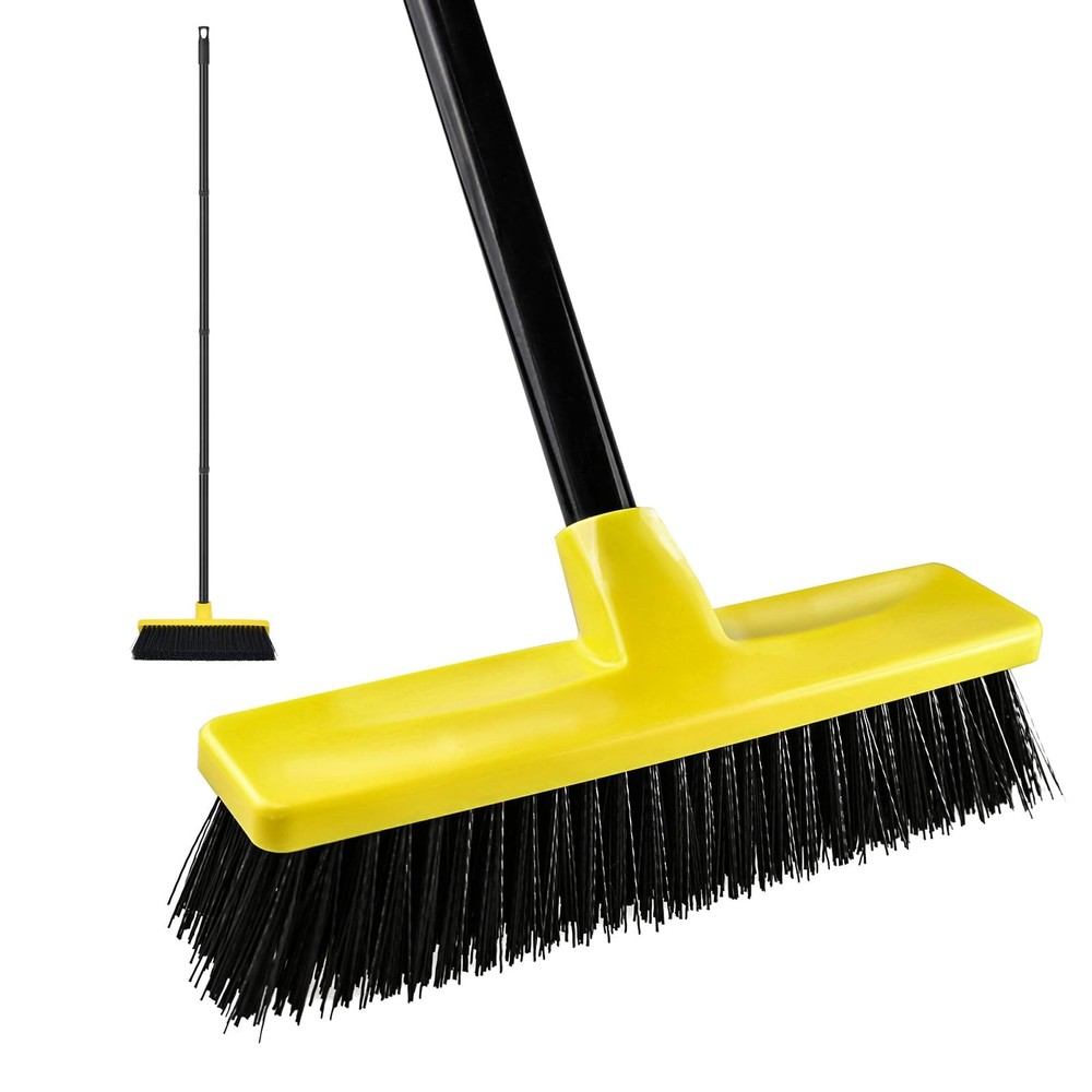 Push Broom Outdoor Indoor 12″ Wide,50″ Long Handle with Yellow Pp