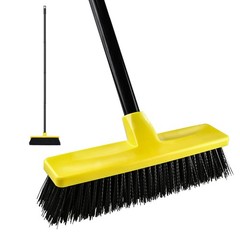 Push Broom Outdoor Indoor 12″ Wide,50″ Long Handle with Yellow Pp