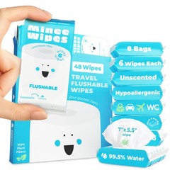 Impossibly Compact Travel Flushable Wipes – 99.5% Water 6 Count (Pack of 8)