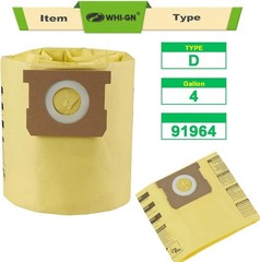 5 Pack 91964 Shop Vac Bags 4 Gallon Type D High Efficiency 5 Pack, yellow