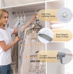 Hanging Vacuum Sealer Storage Space Saver Bags for Clothes, Suits, Coats or