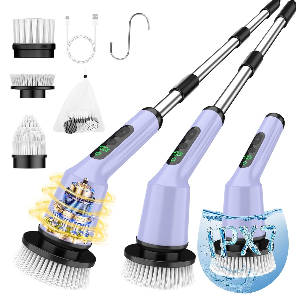 Spin Scrubber for Cleaning Bathroom, Shower Scrubber Rotary Floor Brushes wit…