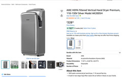 AIKE HEPA Filtered Vertical Hand Dryer Premium, 110-130V Silver Model AK2005H