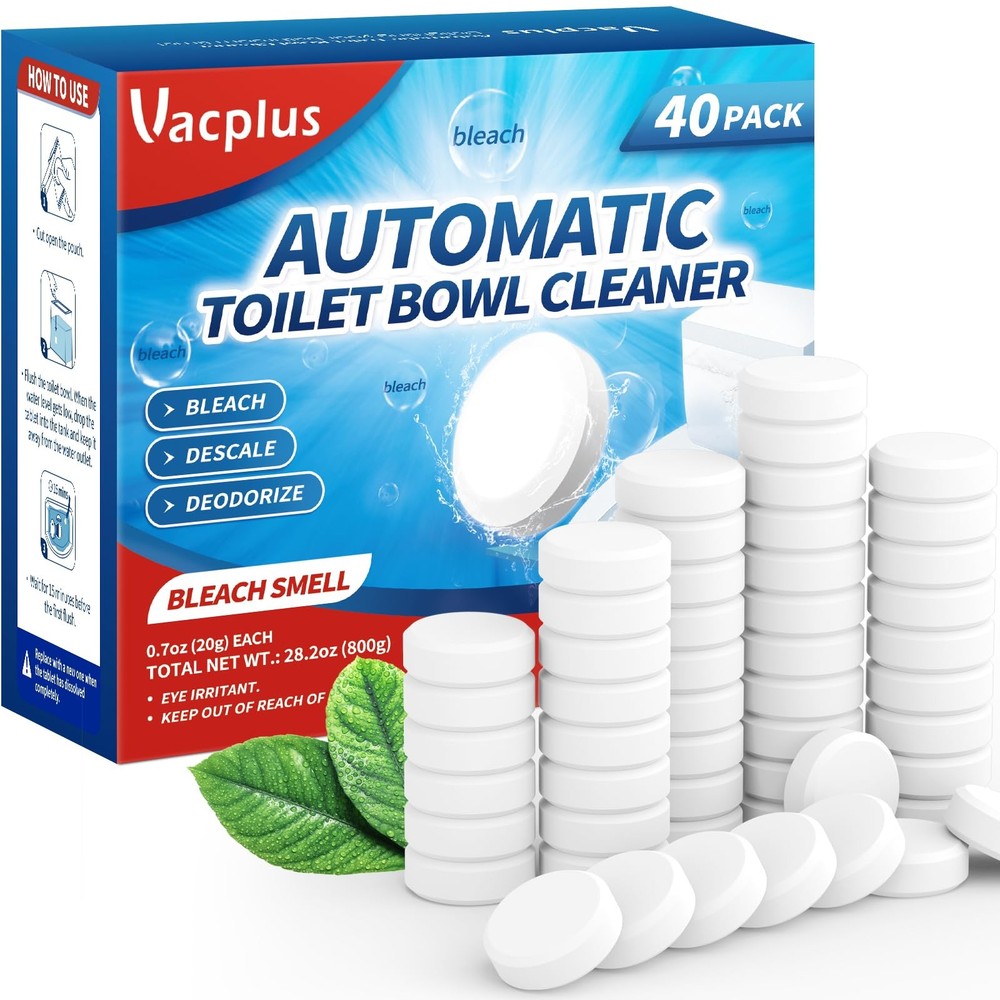 Vacplus Toilet Bowl Cleaner Tablets 40 PACK, 1 Count (Pack of 40), White