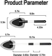 Extendable Windshield Cleaner Tool with 3 Washable Pads, Univ Size: Triangular