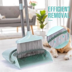 XXXFLOWER Broom and Dustpan Set with Cleaning Teeth, 54.5″ Long Bluish Green
