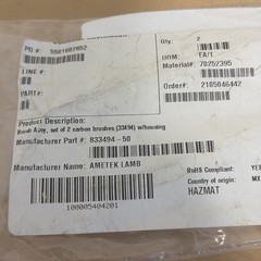 2 Ametek Carbon Brushes 833474-50 / Assembly Lamb Motor 119-414-00THIS Now A 2