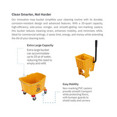 35-Quart Commercial Mop Bucket with Side-Press Wringer, Integrated Pour Spout, a