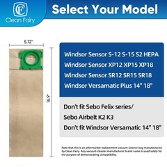 CF Clean Fairy 20pack Vacuum Filter Bags Compatible with Windsor Sensor Brown