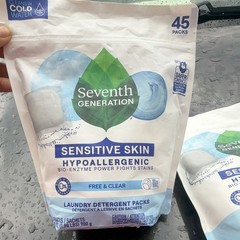 Seventh Generation Sensitive Skin Hypoallergenic Free & Clear Detergent Packs 45