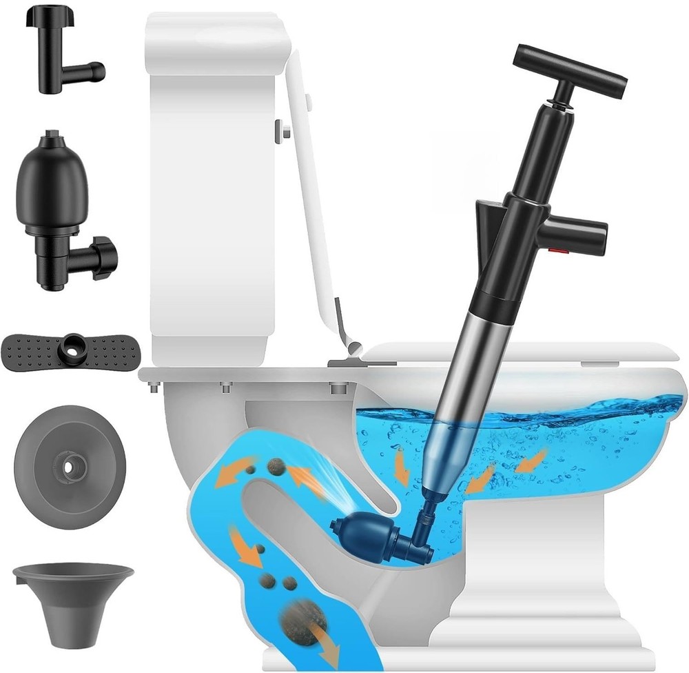Toilet Plunger, High-Pressure Toilet Snake, Clog Remover, Heavy-Duty Air Drai…