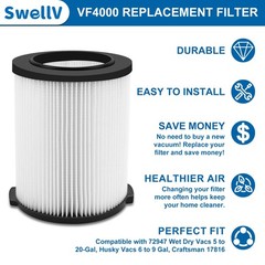 SwellV VF4000 Replacement Filter, Compatible with Standard Wet/Dry Vac 2-pack