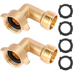 Sanpaint 2 Pack Garden Hose Elbow Connector 90 Degree, 3/4″ 3/4 inch, Brass