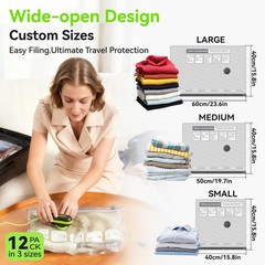 VACKFOX 12 Pack Vacuum Bags Green-12 + USB & TYPE-C Pump, Green