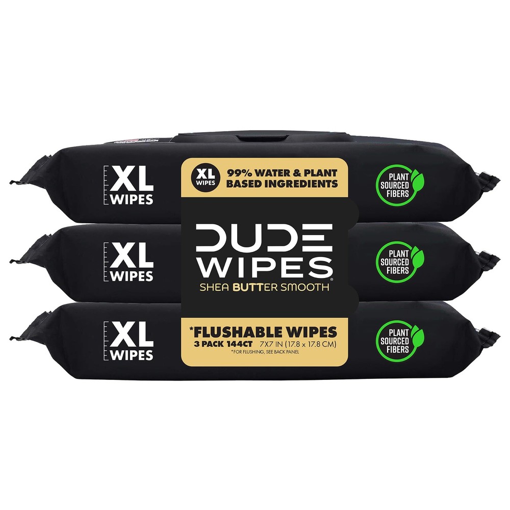 DUDE Wipes – Flushable – 3 Pack, 144 Count 48 (Pack of 3), Black
