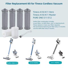 Tineco A10 A11 Pure ONE S12 Vacuum Filter Replacement Kit – 4 Pre-Filters, 2 HEP