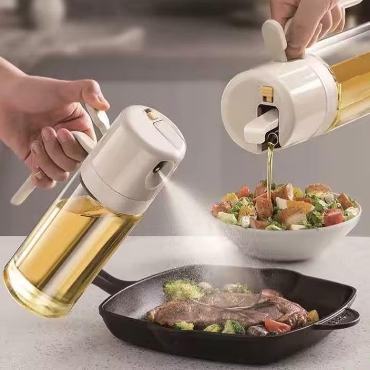Palimeras Oil sprayer & Dispenser Bottle – 2 in 1 18.6 Ounces, Clear/Grey