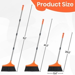 Heavy-Duty Angle Broom for Floor Cleaning with 52″ Long Handle 1 Pack, Orange