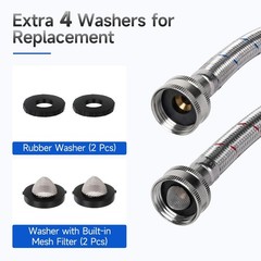 6 FT Washing Machine Hose, Stainless Steel Braided Washer Hose Supply Line