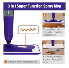 Panda Grip Spray Mop Microfiber Pads Refillable 27oz Bottle Metal Handle 58.3″