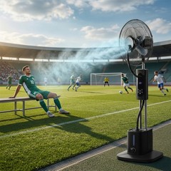 Misting Fan Standing Mist Fan 2.5L Water Tank LED Ventilation Humidifier Remote