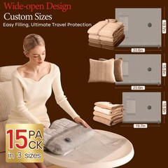 15 Pack Travel Vacuum Bags Combo Size Grey White Space Saver