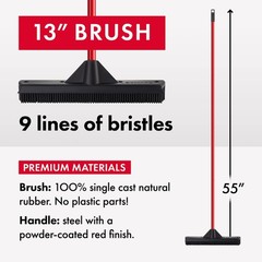 Pet Hair Remover Rubber Broom with Built in Squeegee – Carpet Rake for Pet Ha…