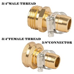 LIULO TOOL Garden Hose Repair Connector with Clamps, Fit for 3/4″ 2 Set, Gold