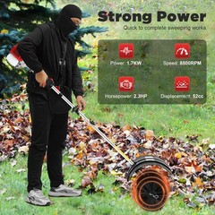 52cc Gas Power Handheld Sweeper Broom W/ Blower Driveway Turf Grass Snow Clean