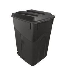 Tough 45 Gallon Wheeled Heavy Duty Plastic Garbage Can, Attached Lid, Black