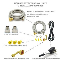 TT FLEX Universal Dishwasher Installation Kit,6 Ft Stainless 6FT, Yellow