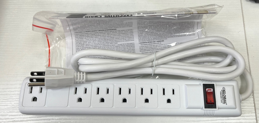 (2pack) 12″ 5+1 Outlet Strip & Surge Protector, 90 Joules, 6-ft Cord, White
