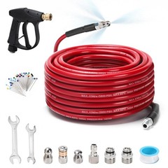 Sewer Jetter Kit for Pressure Washer 100 FT, Drain 100ft, Red – With Gun