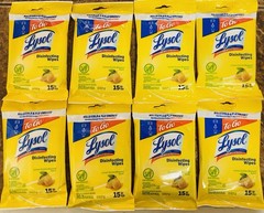 8 New Lysol To Go Disinfecting Wipes Lemon Lime Scent, 15 Count Each