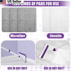Baseboard Cleaner Tool with Handle, 60″ Extendable Long Handle Purple, White