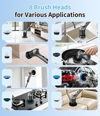 Gray Electric Spin Scrubber with 3 Speed Adjustable Extension Handle
