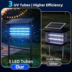 Cordless Solar Bug Zapper Outdoor Fly Trap Insect Zapper 4500V Mosquito Zapper