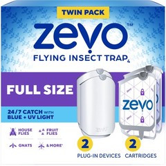 Zevo Flying Insect Traps – Plug-in Indoor Fly 2 Devices & 2 Cartridges, White