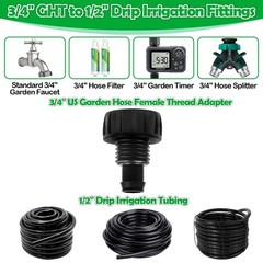 WZFLRUA Hose To 1/2 Inch Irrigation Tubing 3/4″ to 1/2″ Faucet Adapter, Black