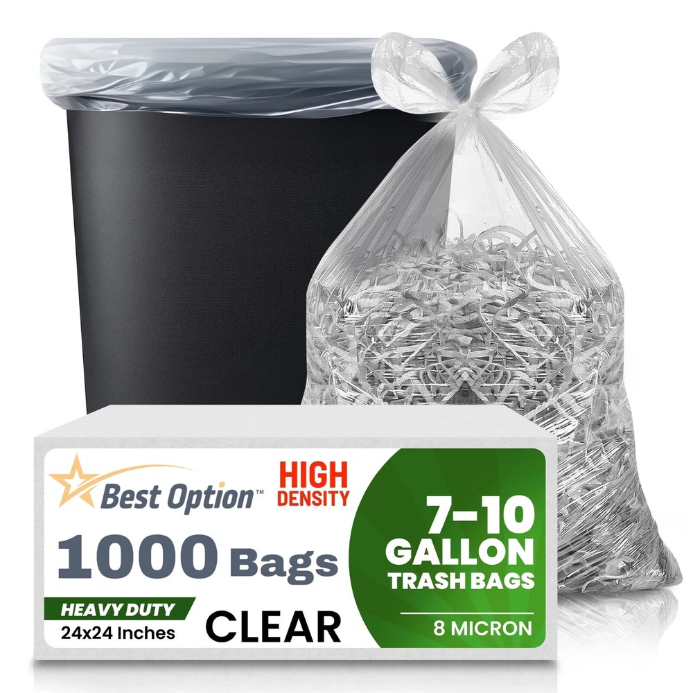 8-10 Gallon Clear Trash Bags 1000 Count Commercial Office Wastebasket Can Liners