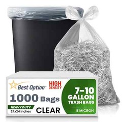 8-10 Gallon Clear Trash Bags 1000 Count Commercial Office Wastebasket Can Liners