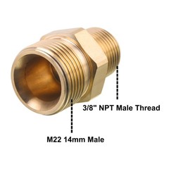 M MINGLE M22 Pressure Washer Fitting, 3/8 Inch NPT Male to 14 mm, brass