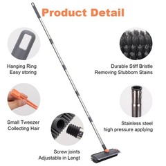 Floor Scrub Brush with 64″ Long Handle – 360° Swivel Heads Household Push B