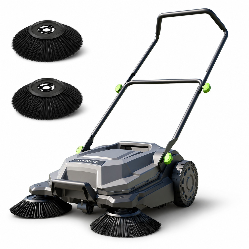 Steelite 26.8″ Width Walk-Behind Hand Push Floor Sweeper 6.4-Gal Waste Container