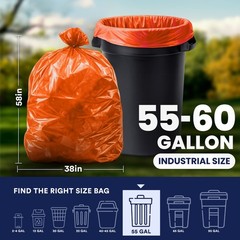 Plasticplace 55-60 Gallon Trash Bags, Orange, 1.2 Mil, 50 Count