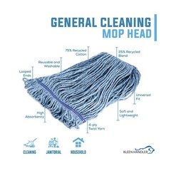 KLEEN HANDLER HEAVY DUTY Commercial Mop Head Replacement, Wet Industrial Blue…