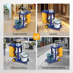 Heavy Duty Janitorial Cart 500 Lbs Capacity, 3-Tier Housekeeping Cart with Wheel