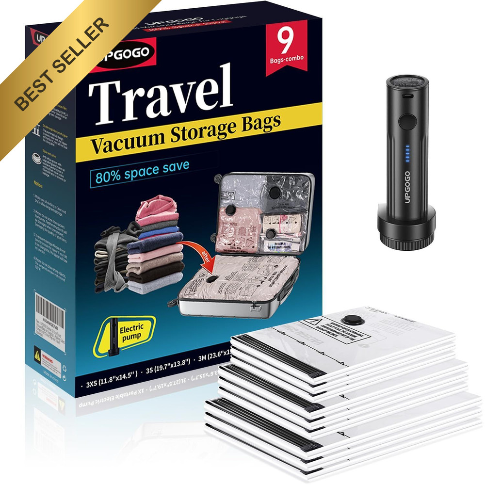 UPGOGO Travel Vacuum Bags for Luggage with Portable Electric Pump 9 Pack